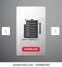 expertise, checklist, check, list, document Glyph Icon in Carousal Pagination Slider Design and Red Download Button