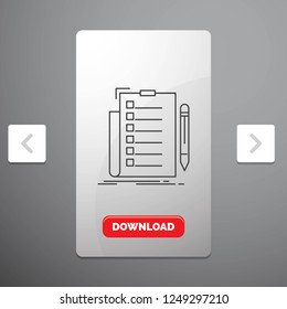expertise, checklist, check, list, document Line Icon in Carousal Pagination Slider Design & Red Download Button