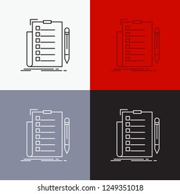 expertise, checklist, check, list, document Icon Over Various Background. Line style design, designed for web and app. Eps 10 vector illustration