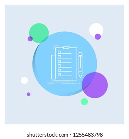expertise, checklist, check, list, document White Line Icon colorful Circle Background