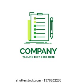 expertise, checklist, check, list, document Flat Business Logo template. Creative Green Brand Name Design.