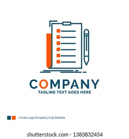 expertise, checklist, check, list, document Logo Design. Blue and Orange Brand Name Design. Place for Tagline. Business Logo template.