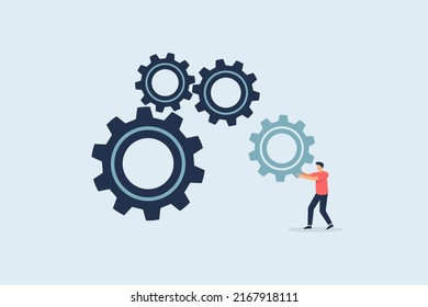 Expertise in drafting business strategy concepts. Business concept putting gears so the machine can run. Vector illustration
