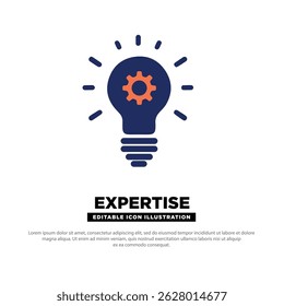 Expertise Icon. Lightbulb with Gear Inside Representing Professional Depth. Editable icon.
