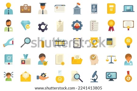 Expertise icons set flat vector. Central manager. Data strategy isolated