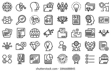 Expertise icons set. Outline set of expertise vector icons for web design isolated on white background