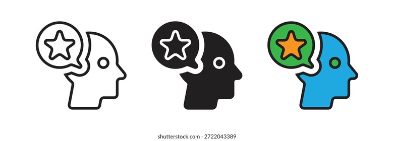 Iconos de experiencia y conocimiento que presentan un perfil humano con una burbuja de pensamiento estelar, que representa el talento, las habilidades profesionales y el pensamiento estratégico.