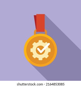 Expertise medal icon flat vector. Quality expert. Work complete