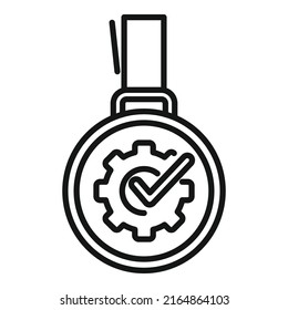 Vector de contorno de icono de medalla de especialización. Experto en calidad. Trabajo completado