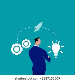 Experiencia y habilidades en la resolución de problemas comerciales para impulsar el éxito. Liderazgo en la conexión de grupos de negocios concepto estratégico Empresario que piensa en ideas y mejores configuraciones