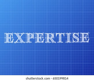 Expertise text hand drawn on blueprint background