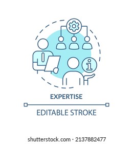 Expertise turquoise concept icon. Analysing business processes. PR code of ethics abstract idea thin line illustration. Isolated outline drawing. Editable stroke. Arial, Myriad Pro-Bold fonts used