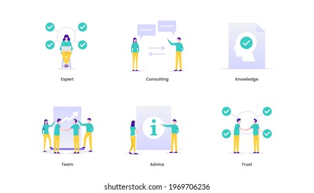 Expertise vector illustration concept web icons. expert, consulting, knowledge, team, advice, and trust. Suitable for ui, ux, web, mobile, banner and infographic.