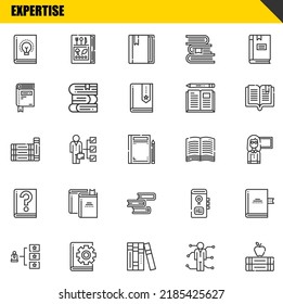 expertise vector line icons set. book, skills and books Icons. Thin line design. Modern outline graphic elements, simple stroke symbols stock illustration