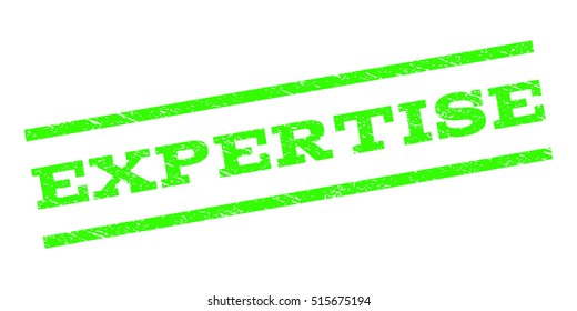 Expertise watermark stamp. Text caption between parallel lines with grunge design style. Rubber seal stamp with dirty texture. Vector light green color ink imprint on a white background.