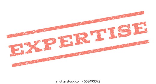Expertise watermark stamp. Text caption between parallel lines with grunge design style. Rubber seal stamp with dirty texture. Vector salmon color ink imprint on a white background.