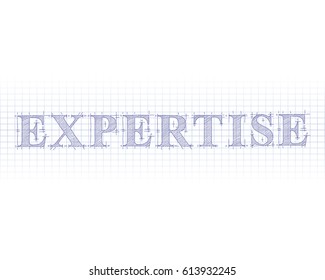 Expertise word in technical drawing on graph paper

