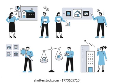 Experts are analyzing and planning real estate. flat design style minimal vector illustration.