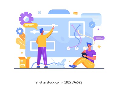 Experts customize websites for work and fix errors in flat style.
