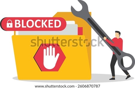 Experts help user to unblock account. Cyber crime, hacker attack, censorship or ransomware activity security

