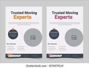 Experts movers flyer template. We are moving flyer template. House shifting services flyer template. Movers service flyer poster template.
