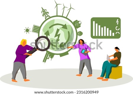 Experts team - figures analyze the energy consumption and distribution