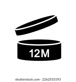 expiration date 12 month icon, period after opening symbol modern, icon for packaging design, pao, simple black filled vector Illustration