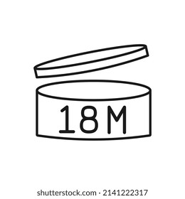 Expiration date 18 month icon. Period after opening symbol. Vector Illustration.