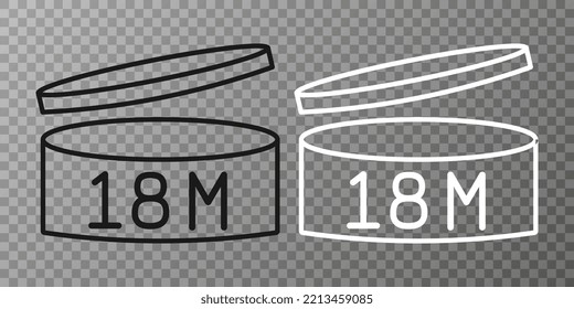 Icono de fecha de vencimiento de 18 meses. Período posterior a la apertura del símbolo. Ilustración vectorial.