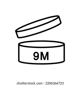 expiration date 9 months icon, period after opening symbol modern, icon for packaging design, pao, simple vector Illustration