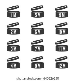 Expiration date After opened product 1-12 months, shelf life sign icon for label of cosmetic, silhouette design
