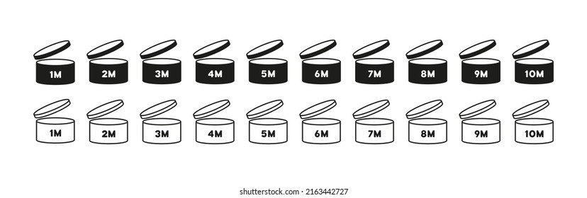 Expiration date set icon. Date of storage of goods after depressurization of packaging, opening of cans, canned food, storage time from 1 to 10 months. Vector line icon for Business and Advertising