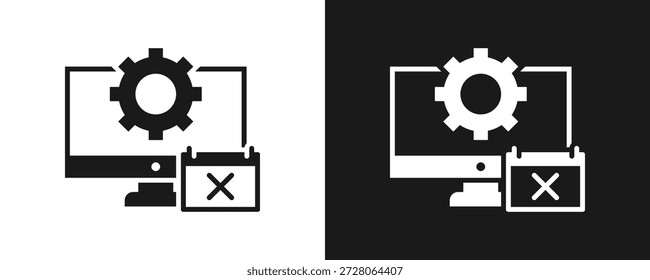 Ablaufsymbol-Set Glyphe auf weißem und schwarzem Hintergrund