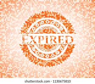 Expired abstract orange mosaic emblem with background