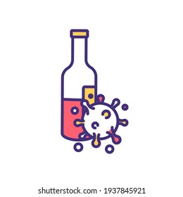 Expired Alcohol RGB Color Icon. Feeling Sick From Color And Smell. Bad, Spoiled Wine. Vinegary And Acetone Taste. Astringent, Chemically Flavors Detection. Health Risk. Isolated Vector Illustration