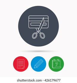 Expired credit card icon. Shopping sign. Calendar, pencil or edit and document file signs. Vector