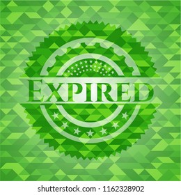 Expired green emblem with mosaic ecological style background