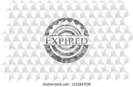 Expired grey emblem with geometric cube white background