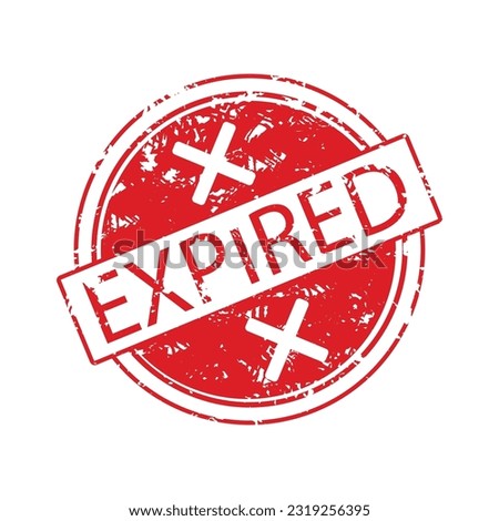 Expired rubber stamp and end date, time-bound and limited time. Vector illustration. Validity date, deadline concept, invalid notice day, final day notification, expire warrning, red seal sticker