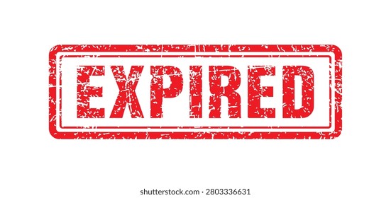 Expired sign vector illustration, Product Expired Icon isolated, Red EXPIRED rubber stamp icon with a distressed grunge texture, isolated on a white background. Ideal for documents, certificates, invoices, contracts, approvals, rejected files, expiration notices, warning labels, business, legal, and administrative designs.