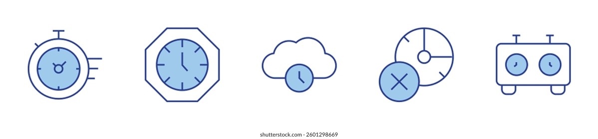 expired, time, chess clock, wall clock, cloud storage. Clock Icon vector illustration. Line Duotone style. Editable stroke.