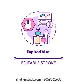 Expired visa concept icon. Denied entry to abroad country. Documentation for migrants. Deportation abstract idea thin line illustration. Vector isolated outline color drawing. Editable stroke