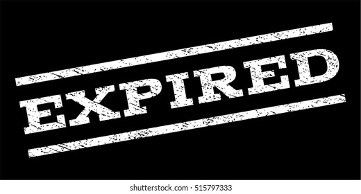Expired watermark stamp. Text caption between parallel lines with grunge design style. Rubber seal stamp with dust texture. Vector white color ink imprint on a black background.