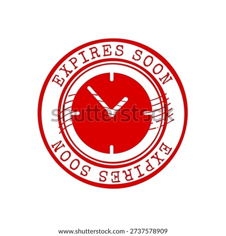 Expires soon red rubber stamp with clock symbol and grunge texture, vector illustration