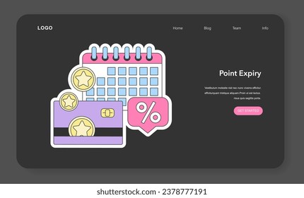 Expiring reward points nighmode or darkmode web banner or landing page. Commercial loyalty program for client retention. PR campaign for customer loyalty. Marketing promotion. Flat vector illustration