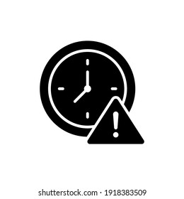 Expiry glyph icon. Simple solid style for web and app. Alert, alarm, clock circular with exclamation mark concept. Vector illustration isolated on white background. EPS 10