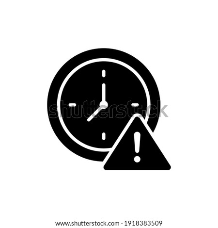 Expiry glyph icon. Simple solid style for web and app. Alert, alarm, clock circular with exclamation mark concept. Vector illustration isolated on white background. EPS 10