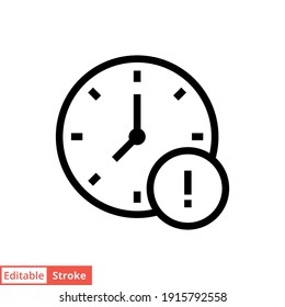 Expiry line icon. Simple outline style for web and app. Alert, alarm, clock circular with exclamation mark concept. Vector illustration isolated on white background. Editable stroke EPS 10