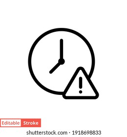 Expiry line icon. Simple outline style for web and app. Alert, alarm, clock circular with exclamation mark concept. Vector illustration isolated on white background. Editable stroke EPS 10