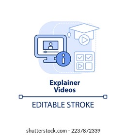 Explainer videos light blue concept icon. Microlearning abstract idea thin line illustration. Small duration of content. Isolated outline drawing. Editable stroke. Arial, Myriad Pro-Bold fonts used